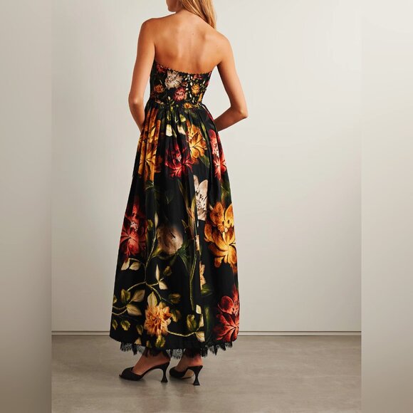 AGUA Tonia Paramo strapless lace-trimmed embellished floral-print cotton dress - Picture 3 of 17